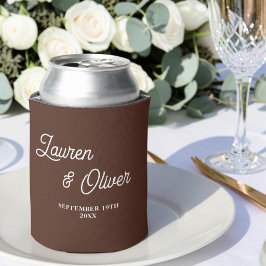 Porta-lata Casamento Minimalista com Letra Brown