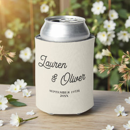 Porta-lata Casamento Minimalista com Letra em Branco Natural