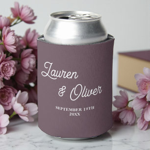 Porta-lata Casamento Minimalista com Letra Purple Taupe