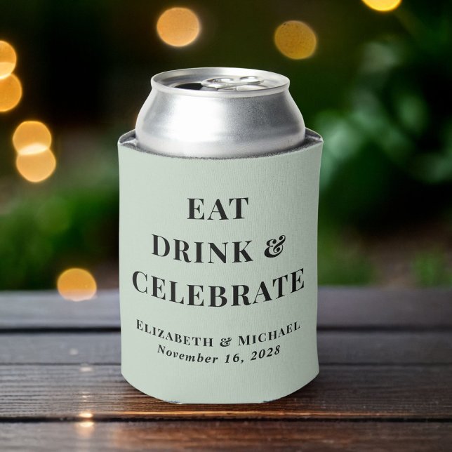 Porta-lata Casamento Moderno Comer Beber Celebrar Verde Sage (Criador carregado)