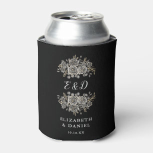 Porta-lata Casamento Monograma Floral Preto e Branco Gótico