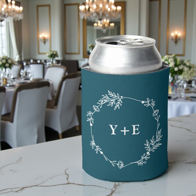 Porta-lata Casamento Monogramado Azul Turquesa Profundo Simpl (Criador carregado)