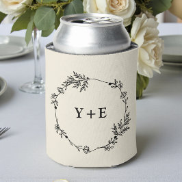 Porta-lata Casamento Monogramado Branco Natural Simples Elega