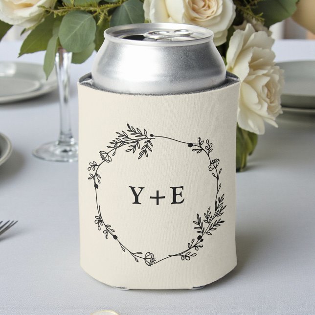Porta-lata Casamento Monogramado Branco Natural Simples Elega (Criador carregado)