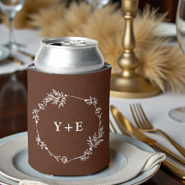 Porta-lata Casamento Monogramado Marrom Simples Boho