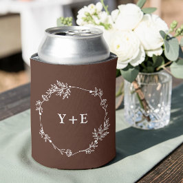 Porta-lata Casamento Monogramado Marrom Simples Elegante