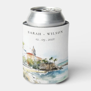 Porta-lata Casamento Paisagem Aquarela em San Juan Porto Rico