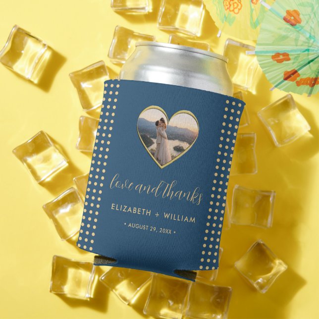 Porta-lata Casamento personalizado com bolinhas douradas e az (Verão in situ)