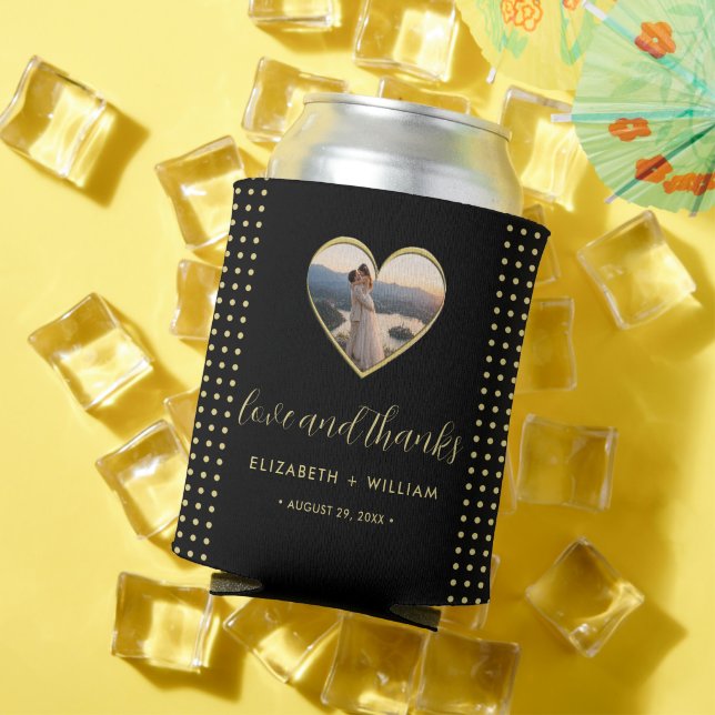 Porta-lata Casamento personalizado com bolinhas douradas e pr (Verão in situ)
