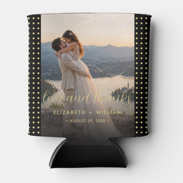 Porta-lata Casamento personalizado com bolinhas douradas e pr (Frente)