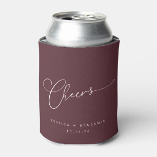 Porta-lata Casamento Personalizado De Script Mínimo Burgundy
