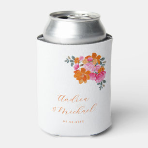 Porta-lata Casamento Personalizado De Verão Floral Laranja Vi