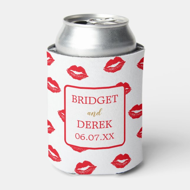 Porta-lata Casamento Personalizado dos Kisses Vermelhos (Can Front)