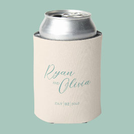 Porta-lata Casamento Personalizável de Beige Teal Elegante