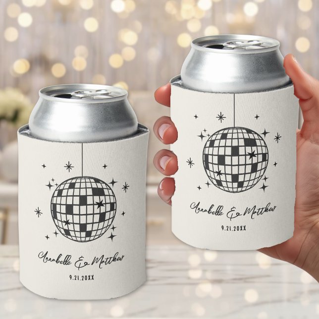 Porta-lata Casamento Retro Disco Desenhado à Mão (Hand Drawn Disco Retro Wedding Can Cooler )