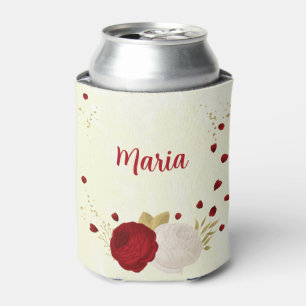 Porta-lata Casamento romântico vermelho e flores brancas