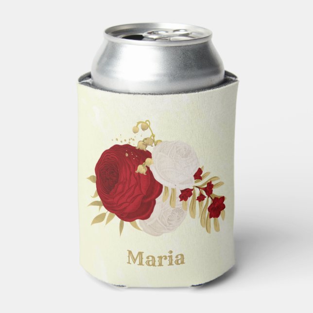 Porta-lata Casamento romântico vermelho e flores brancas (Can Front)