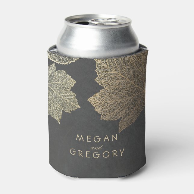 Porta-lata Casamento Russo de Chalkboard com Folhas Douradas (Can Front)