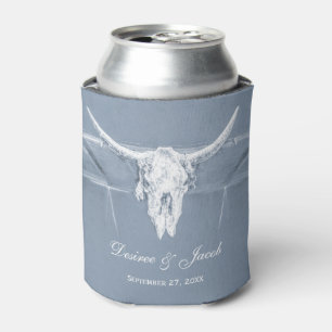 Porta-lata Casamento Rustic Dusty Blue Cow West Skull