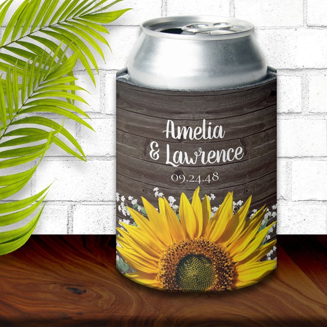 Porta-lata Casamento Rustic Sunflower Can Cooler (Criador carregado)