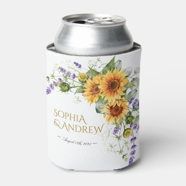 Porta-lata Casamento Rustic Sunflower & Lavander (Can Front)