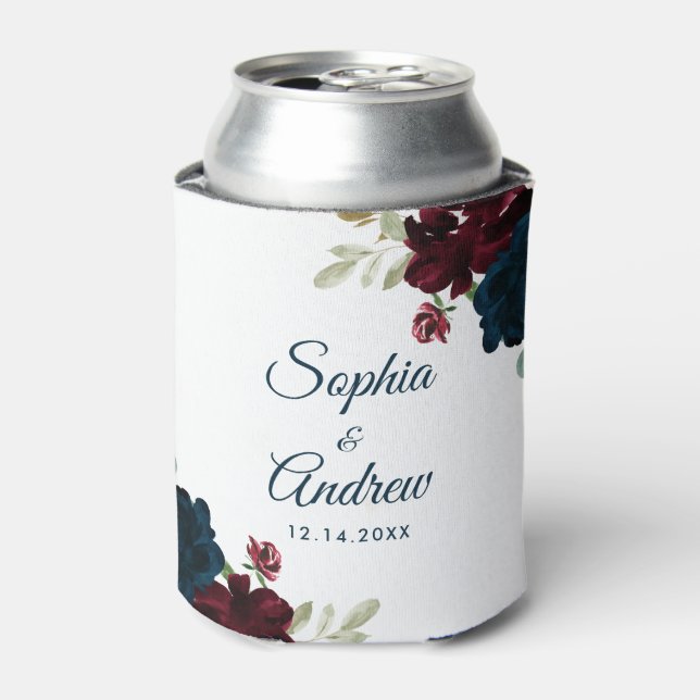 Porta-lata Casamento Rústico em Madeira com Burgundy e Azul-N (Can Front)