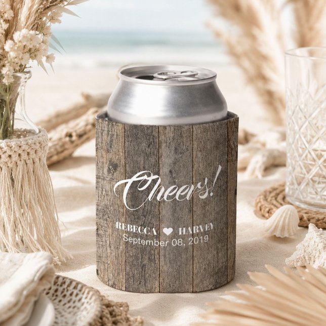 Porta-lata casamento rústico ocidental de madeira do celeiro (rustic western country woodgrain barn wedding can cooler)