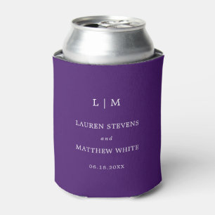 Porta-lata Casamento Simples Monograma Roxo Elegante
