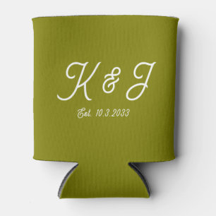 Porta-lata Casamento Verde-Oliva Favorito Monograma