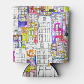 Porta-lata Casas de Amsterdã: Padrão Sem Costura De Aquarela
