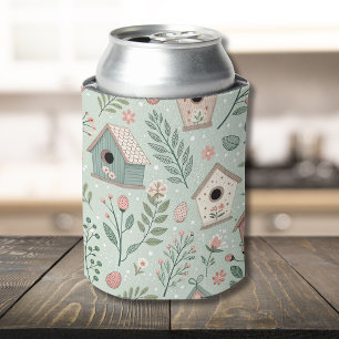 Porta-lata Casas de Pássaros Pastel Vintage com Flores em Flo