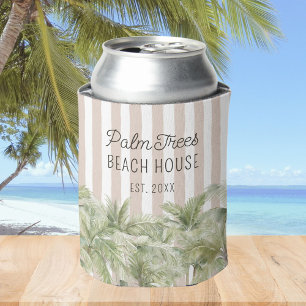 Porta-lata Casas de Praia com Palmeiras Tropicais Listras Beg