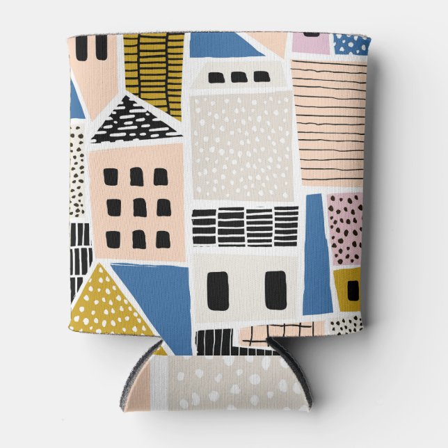 Porta-lata Casas Desenhadas Mão Abstrato (Frente)