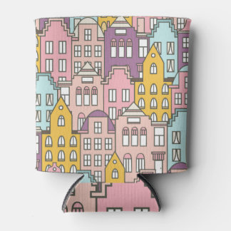 Porta-lata Casas holandesas, padrão sem costura de rabisco.