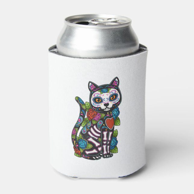 Porta-lata Cat Sugar Skull México Calavera Dia De Los Muertos (Can Front)