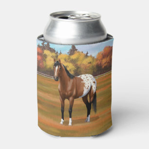 Porta-lata Cavalo de Marrom Bay Appaloosa em Pastura de outon