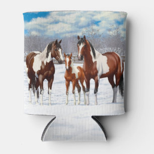 Porta-lata Cavalos De Pintura De Baía Na Neve De Inverno
