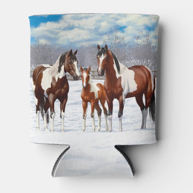 Porta-lata Cavalos De Pintura De Baía Na Neve De Inverno (Frente)