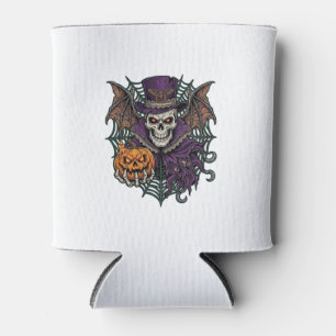 Porta-lata Caveira de Halloween Chapéu Alto Asas de Morcego A