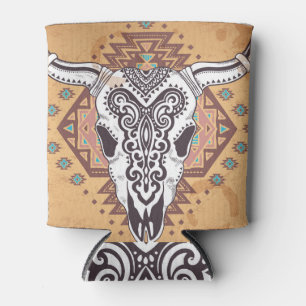 Porta-lata Caveira Tribal: Ilustração Animal Vintage.