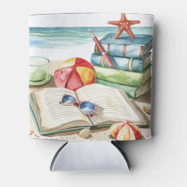 Porta-lata CENA DE PRAIA DE VERÃO EM Aquarela PASTEL COM LIVR