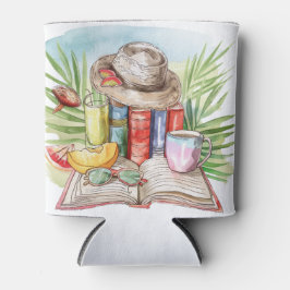 Porta-lata CENA DE PRAIA DE VERÃO EM Aquarela PASTEL COM LIVR