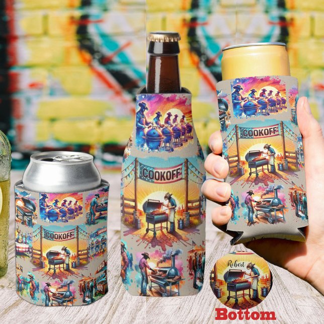 Porta-lata Cenários de Cookoff de CHURRASCO de Cowboy Ocident (Western Cowboy BBQ Cookoff Can and Bottle Coolers)