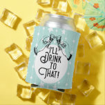 Porta-lata Cerveja retrô | Eu bebo até isso | Engraçado<br><div class="desc">Refrigerante de cerveja em uma matiz azul vintage com estrelas e um texto preto vívido com um par de mãos a brindar com óculos a piscar. Bebidas legal para festas e churrascos.</div>