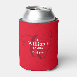 Porta-lata cerveja vermelha de monograma elegante da família