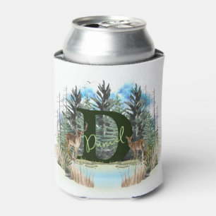 Porta-lata Cervo em Aquarela Letra de Monograma Personalizado