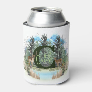 Porta-lata Cervo em Aquarela Letra de Monograma Personalizado