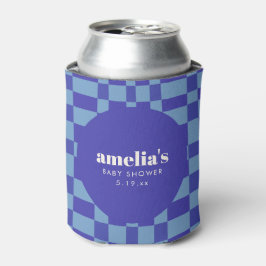Porta-lata Chá de Bebê Azul Xadrez Abstrato Personalizado