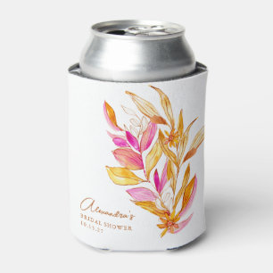 Porta-lata Chá de Bebê Boho Aquarela Botânico Rosa Dourado