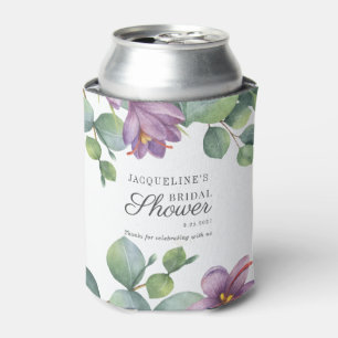 Porta-lata Chá de Bebê Floral Eucalipto Aquarela Letra Cursiv